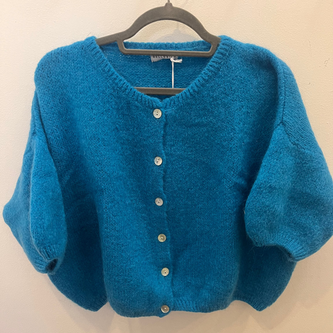 cropped sleeve mohair cardigan peacock blue