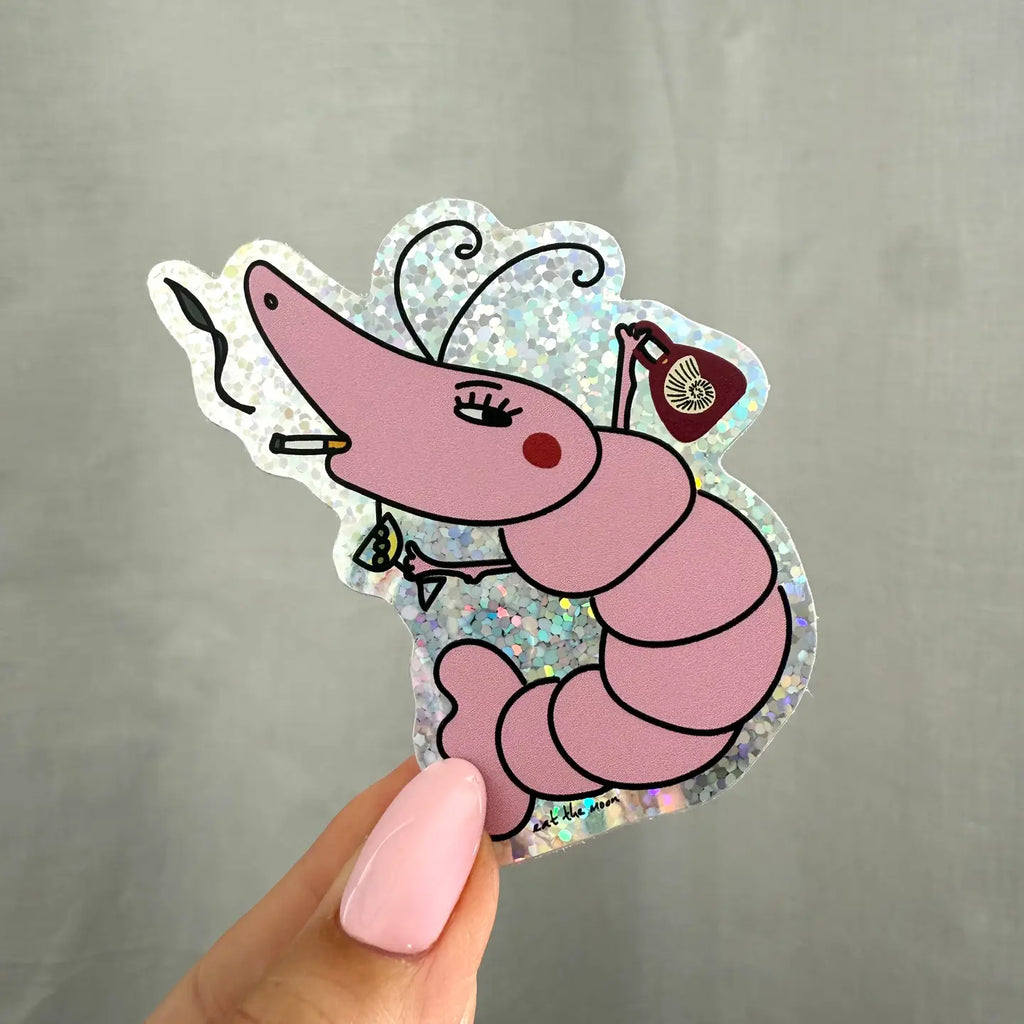 Shrimpy Glitter Vinyl Sticker, Die Cut Sticker Sparkle