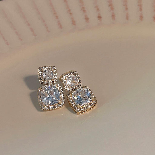Twin Drop Cubic Zirconia Earring - Gold