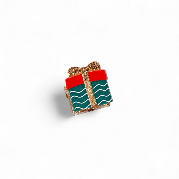 Mini Present Claw Clip - Green, Red & Rose Gold Glitter
