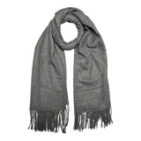Dark Grey Plain Wool Mix Winter Scarf With Tassels