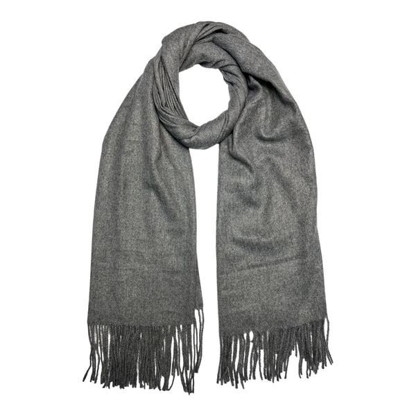 Dark Grey Plain Wool Mix Winter Scarf With Tassels