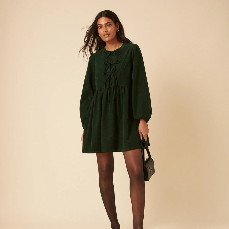 Nobody's Child Green Tie-Front Cord Eden Mini Dress