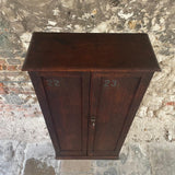 Antique Oak Tall Narrow Cupboard With Stencilled Numbers