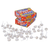 Two vintage-style 'Fun Snaps' toy boxes stacked together with many small white paper-cuffed toy balls scattered in front on a plain white background.