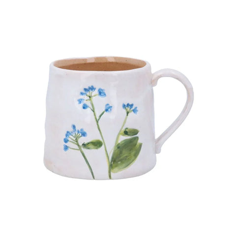 White mug with floral design on a white background
