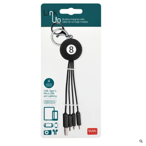 Multiple charging cable with keychain on Link Up packaging