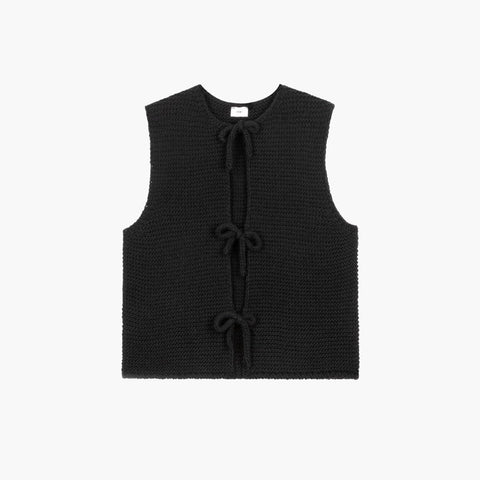 An'ge Legringa Tie-Up Sleeveless Cardigan - Black