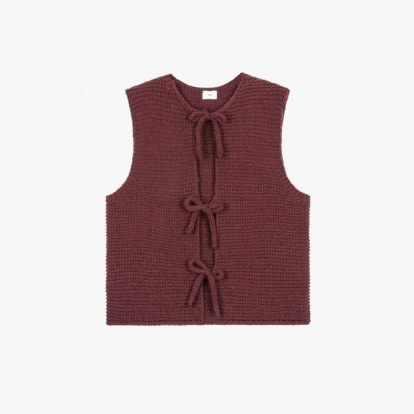 An'ge Legringa Tie-Up Sleeveless Cardigan - Burgundy