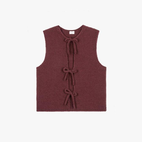 An'ge Legringa Tie-Up Sleeveless Cardigan - Burgundy