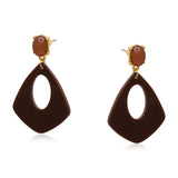 Big Metal Min Geo Resin Earrings - Brown