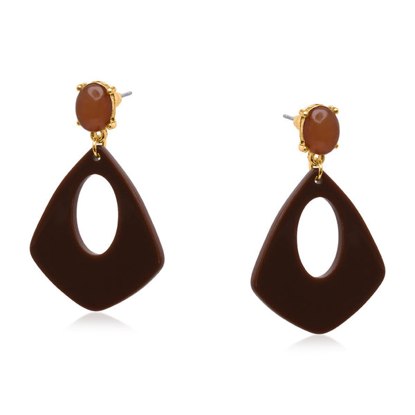 Big Metal Min Geo Resin Earrings - Brown