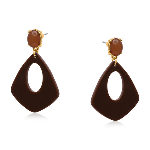 Big Metal Min Geo Resin Earrings - Brown