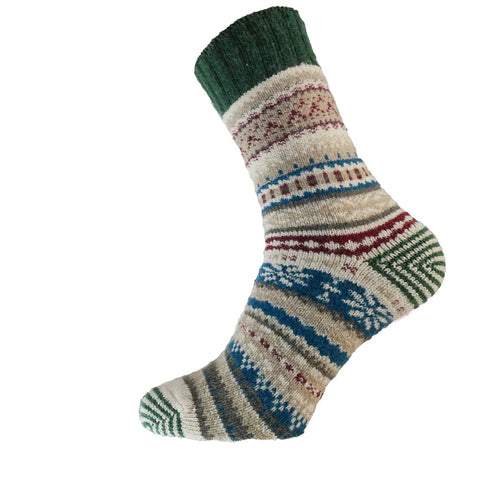 Gemjar Cream, Blue & Green Nordic Patterned Socks