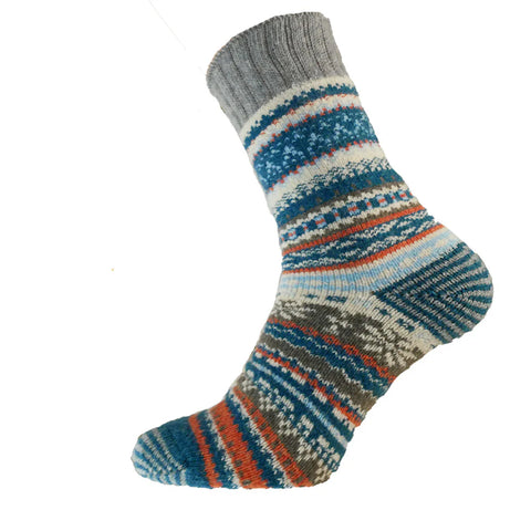 Gemjar Blue, Grey & Orange Nordic Patterned Wool Blend Socks