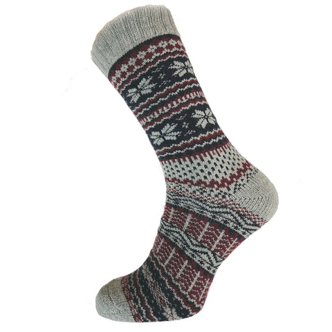 Gemjar Grey, Burgundy & Blue Nordic Patterned Socks