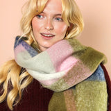 Lisa Angel Olive & Pink Tartan Scarf