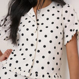 Nobody's Child White Polka Dot Tailored Top