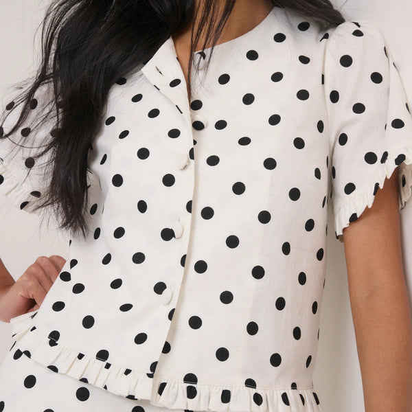 Nobody's Child White Polka Dot Tailored Top