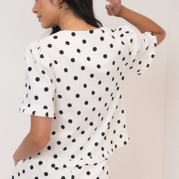 Nobody's Child White Polka Dot Tailored Top