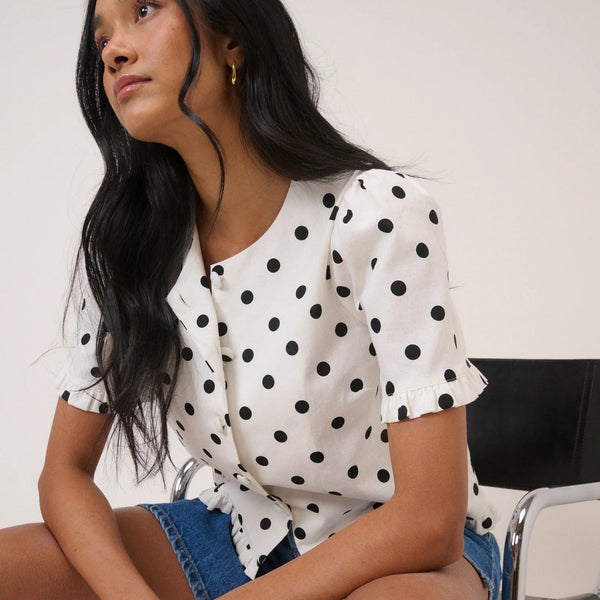 Nobody's Child White Polka Dot Tailored Top