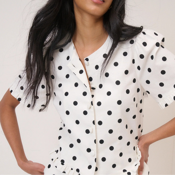 Nobody's Child White Polka Dot Tailored Top