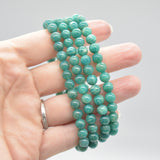 Semi Precious Gemstone Round Beaded Bracelet - Natural Dark Amazonite