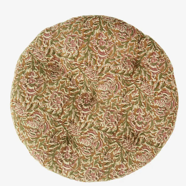 Madame Stoltz Round Cotton Chair Pad - Honey, Rose, Green