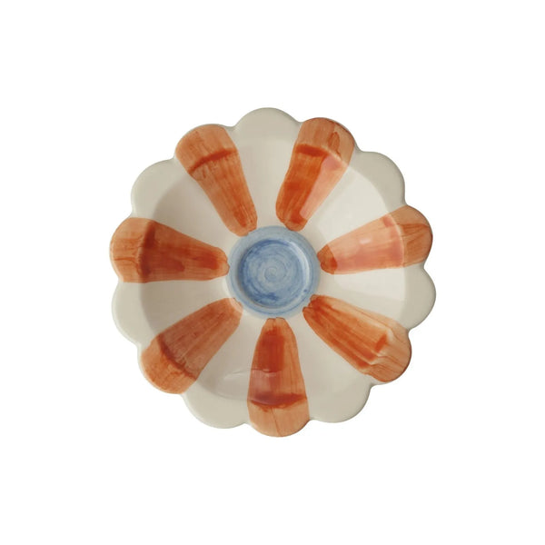 Small Ceramic Dipping Bowl - Orange - Hand-Painted Stripes