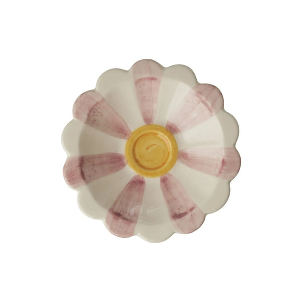 Small Ceramic Dipping Bowl - Pink - Hand-Painted Stripes