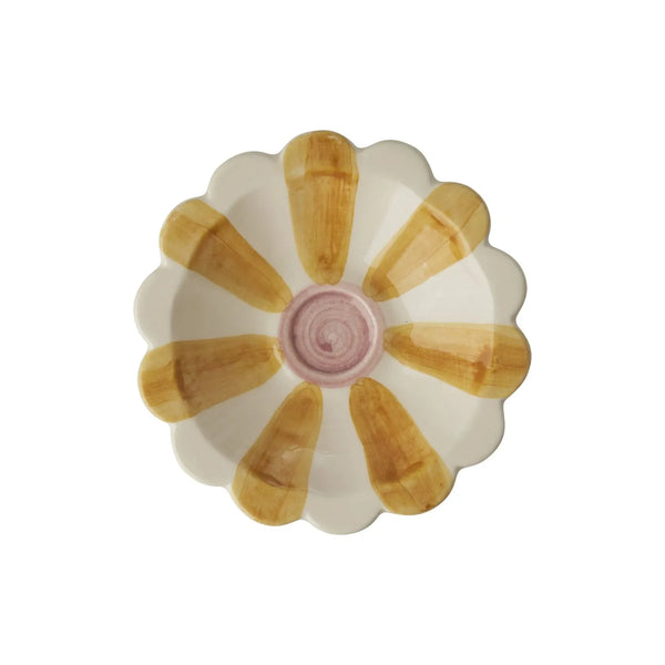 Small Ceramic Dipping Bowl - Yellow - Hand-Painted Stripes