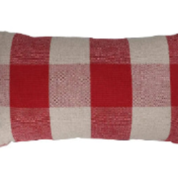 Red & Natural Check Rectangular Cushion with Pad