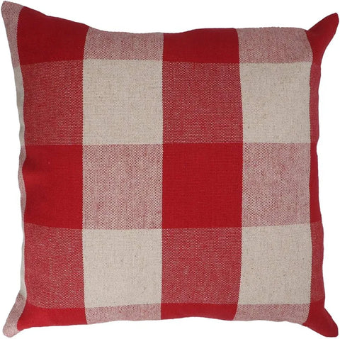 Red & Natural Check Square Cushon with Pad