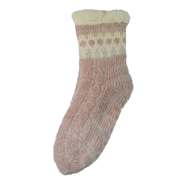 Gemjar Pink Patterned Fleece Lined Cable Knit Slipper Socks