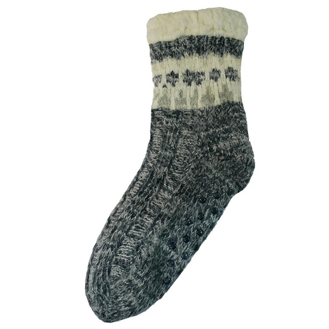 Gemjar Blue Patterned Fleece Lined Cable Knit Slipper Socks