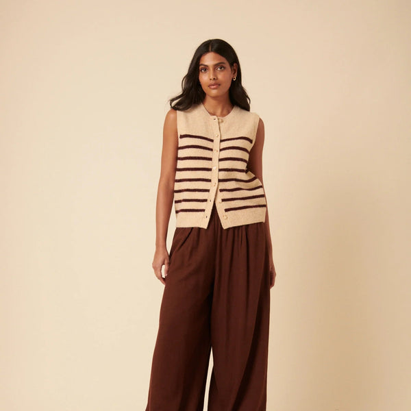 Nobody's Child Beige Striped Button Through Vest