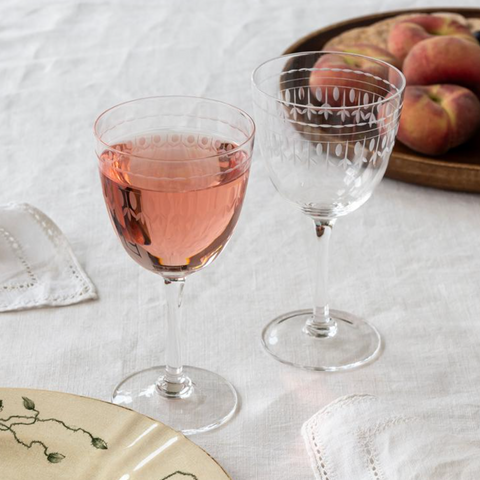 Vintage Etched Wine Glass