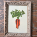 A framed vintage-style tulip artwork on a rustic wooden surface, with a Finder window overlay showing multiple image thumbnails and a Google Slides preview interface.