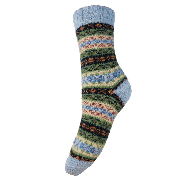 Gemjar Pale Blue, Green & Black Patterned Wool Blend socks