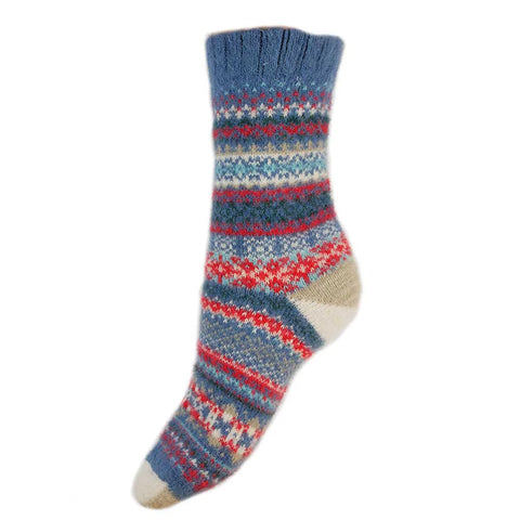 Gemjar Blue, Cream & Red Patterned Ladies Socks