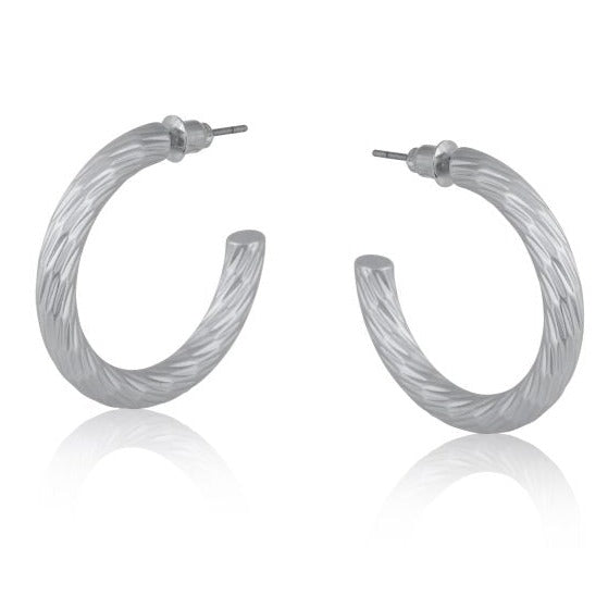 Big Metal Marina Textured Hoop Earrings - Silver