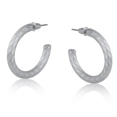 Big Metal Marina Textured Hoop Earrings - Silver