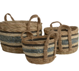 Straw & Corn Baskets - Blue Stripes