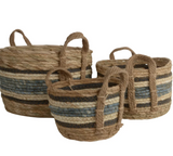 Straw and Corn Baskets - Blue Stripes