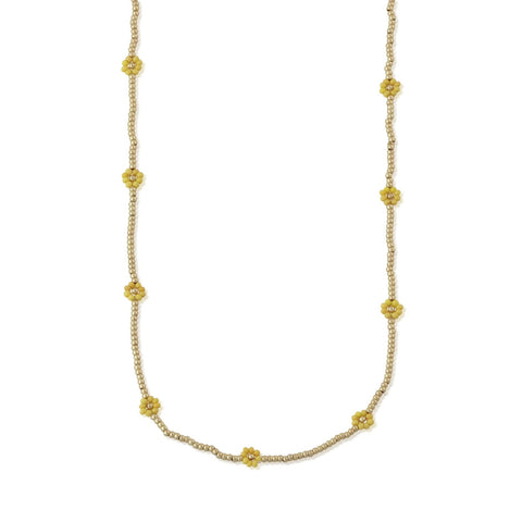 Daphne Tiny Daisy Beaded Necklace - Yellow