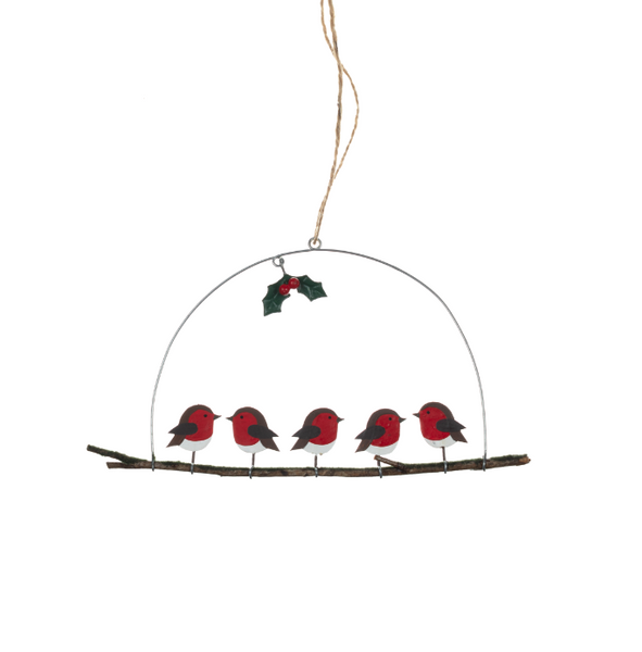 Five Robins on Perch Decoration