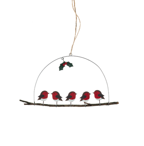 Five Robins on Perch Decoration