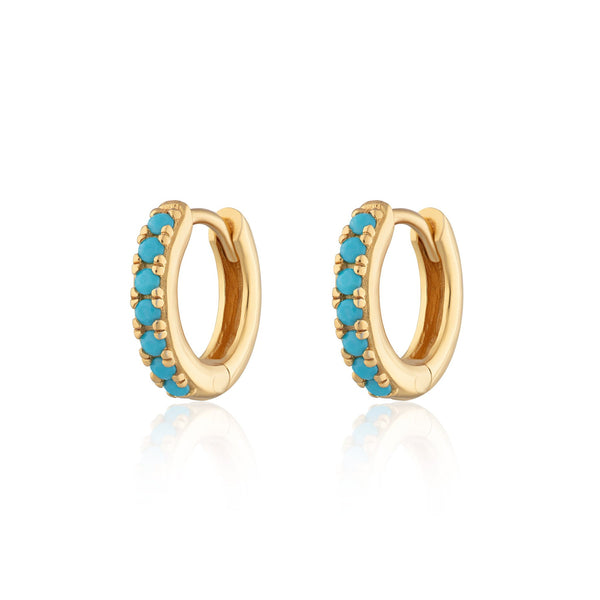 Scream Pretty Huggie Earrings with Turquoise Stones - Gold