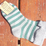 Green Grey Large Stripe Ladies Cuff Socks
