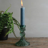 Harlequin Green Glass Candlestick - Short